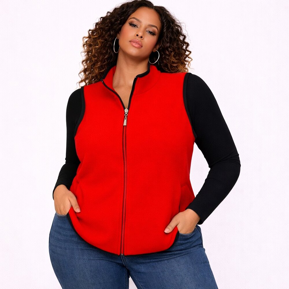 Casual Corner Red Zip-Up Vest with Black Trim Sleeveless Outerwear Size SP